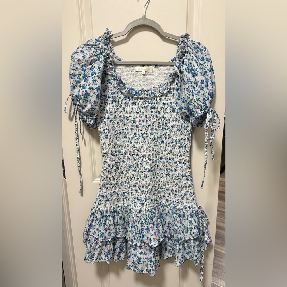 Loveshackfancy Floral Puff Sleeve Smocked Mini Dress
